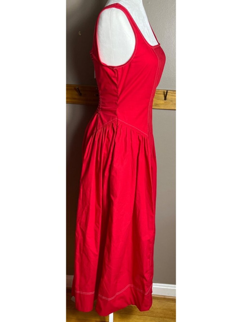 Free Assembly Dress Paneled Midi Red Romantic Princess Coquette Pockets Wom S - Picture 4 of 12